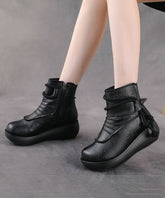 Botas de cuña retro cómodas con empalme de piel sintética marrón